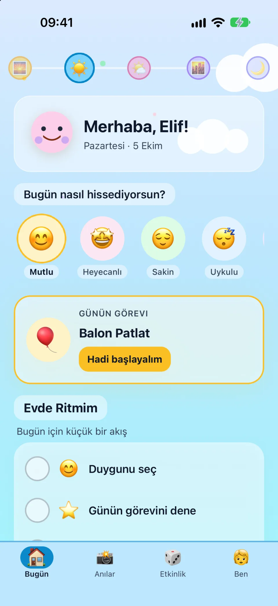 Çocuk kipi ekranı