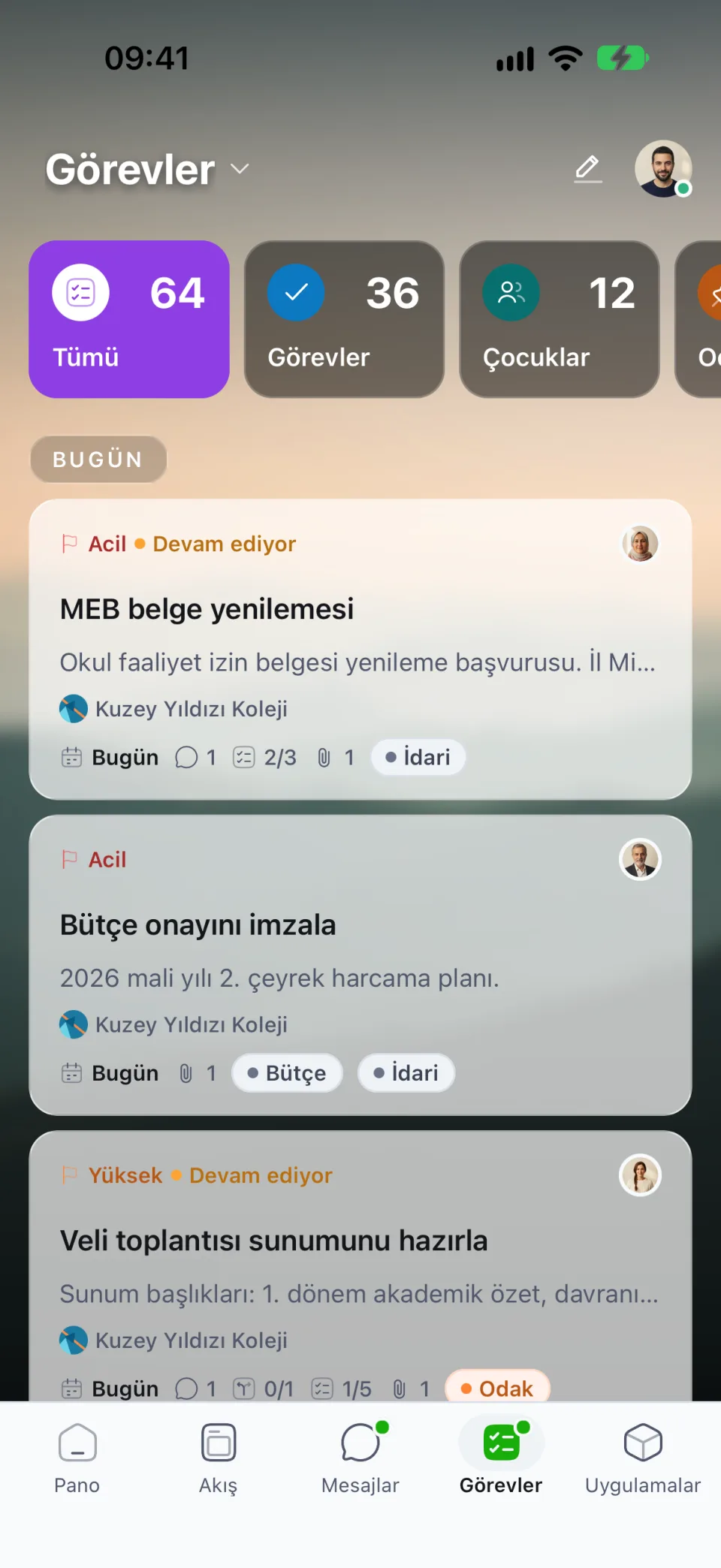 Görevler ekranı