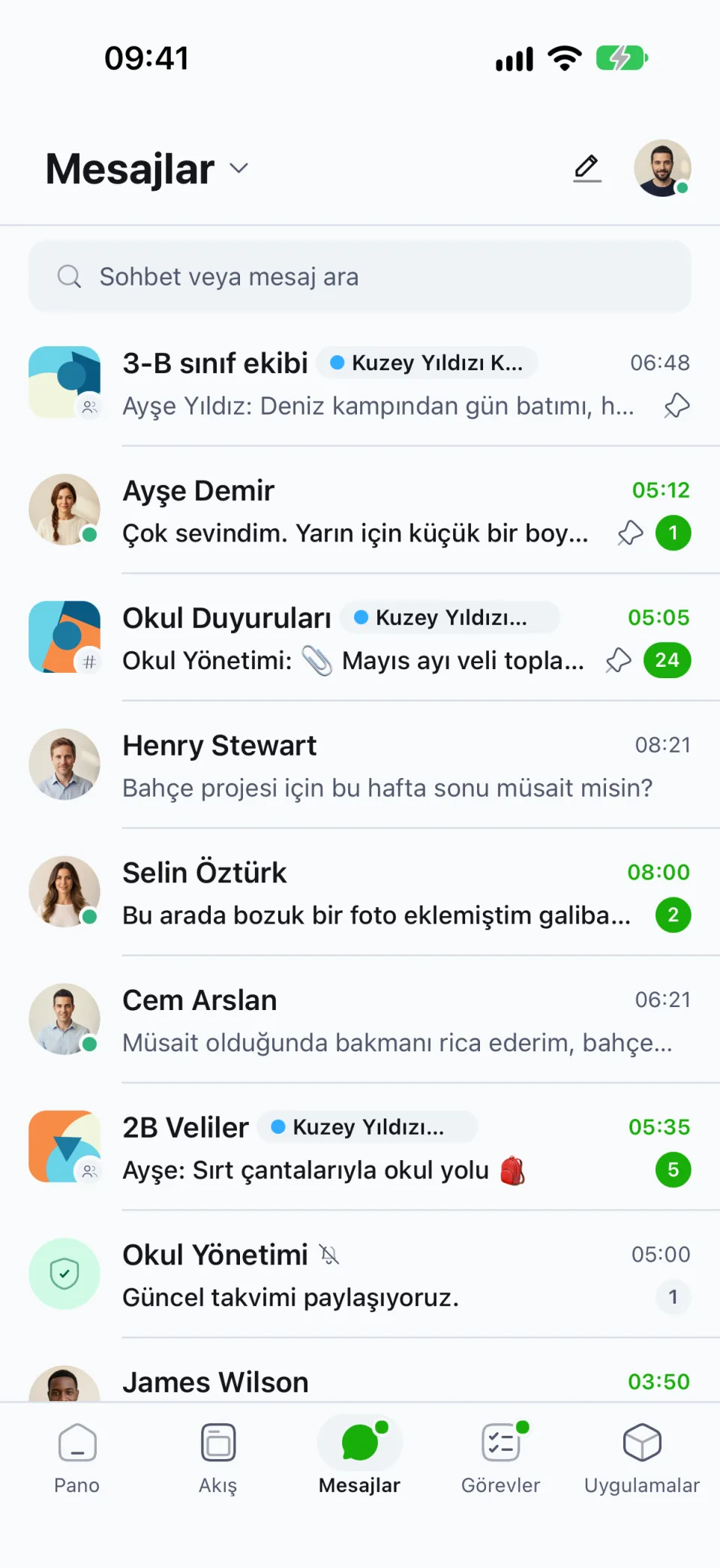 Mesajlar ekranı