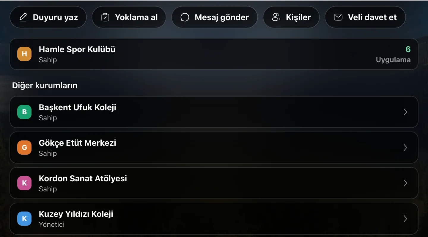 Hızlı eylemler: duyuru yaz, yoklama al